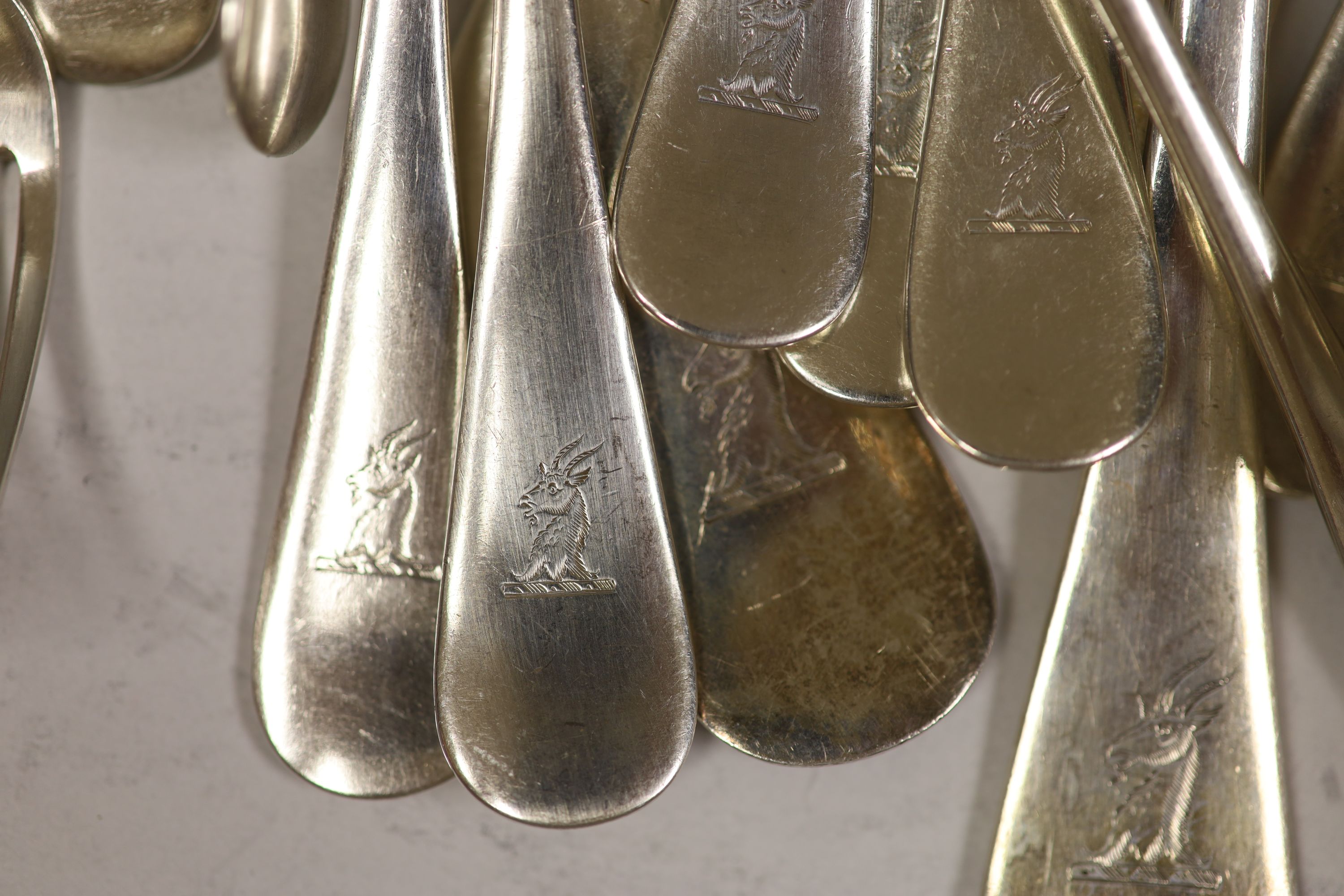 A part canteen of Edwardian silver Old English pattern flatware, Lee & Wigfull, Sheffield. 1905